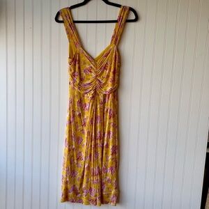 Diane Von furstenberg silk dress yellow floral 6 EUC